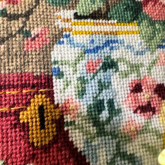 Vintage Needlepoint  Cherry Blossom Framed Picture 19”x21” Fruits Flowers 60s - Picture 13 of 14